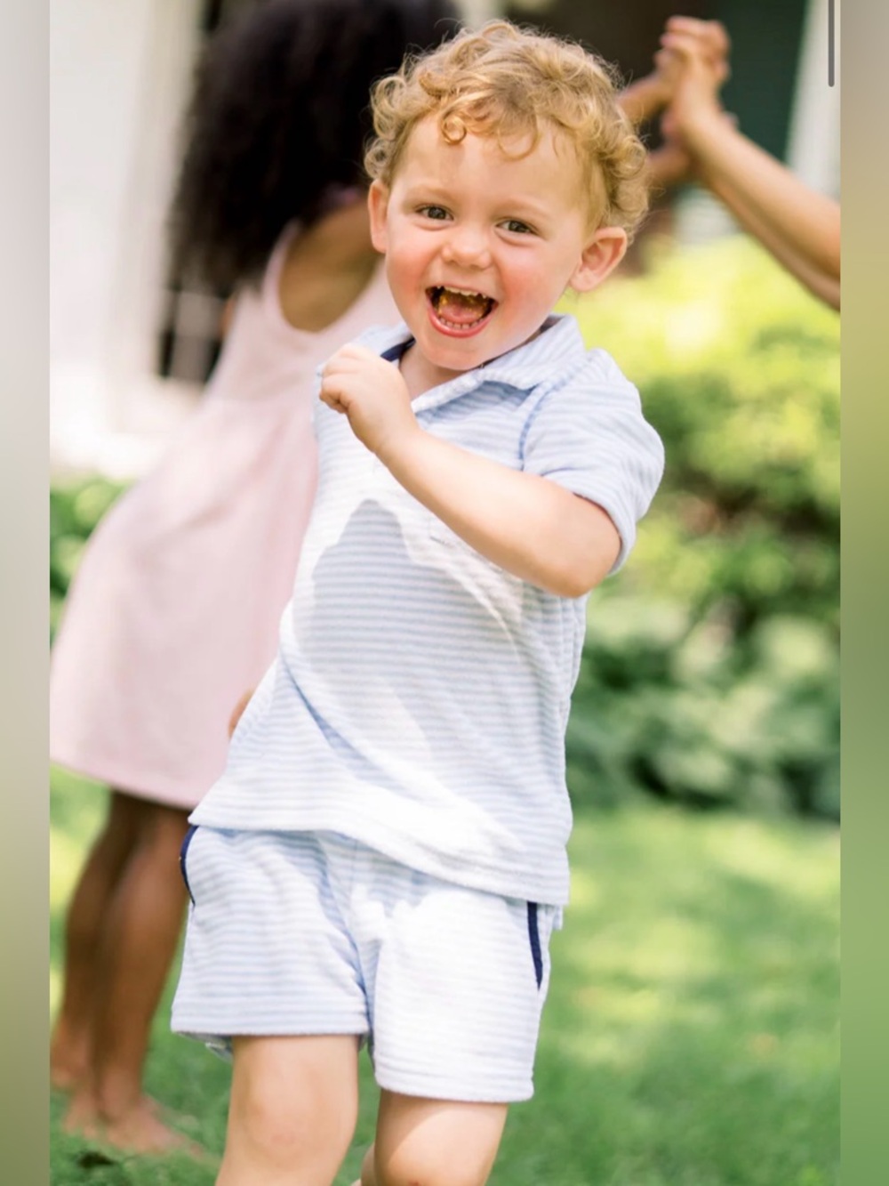 Minnow boys powder blue stripe french terry short and polo